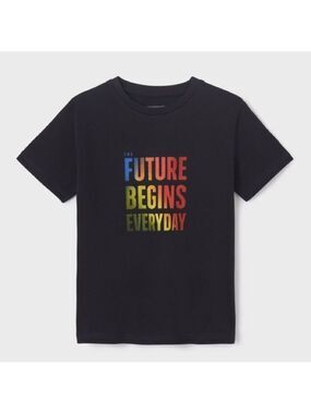 Size 10 Boys Mayoral Black Tee with Multicolor Text
